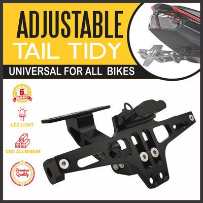 Moto Genius CNC Adjustable Foldable Tail Tidy | Bike Number Plate Holder for All Bikes Bike Number Plate(Aluminium 15 cm  x  10 cm)