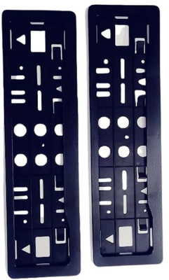 tech mks Number Plate Frame/Cover Set of Two PCS (Front and Back) (Black) Car Number Plate(PP (Polypropylene) 35 cm  x  5 cm)