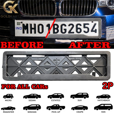 GOLDKARTZ Universal Car Number Plate Frame Holder Black Set of 2 for All Cars Car Number Plate(Plastic 51 cm  x  14 cm)