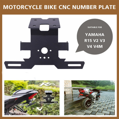ASRYD Motorcycle Bike Cnc Adjustable Yamaha R15 V3 V4 V4M Tail Tidy Black Bike Number Plate(Aluminium 7 cm  x  6.5 cm)