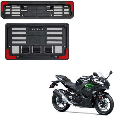 JMA TRADING Plastic Number Plate Holder with Red Corners for Ninja 500 Bike Number Plate(Plastic 22.7 cm  x  6.5 cm)