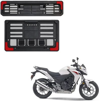 JMA TRADING Plastic Number Plate Holder with Red Corners for CB500F Bike Number Plate(Plastic 22.7 cm  x  6.5 cm)