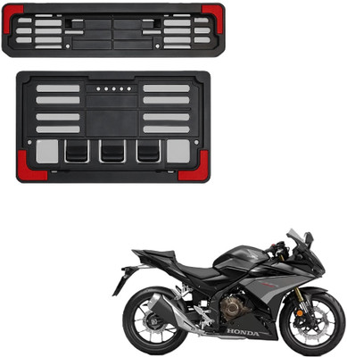JMA TRADING Plastic Number Plate Holder with Red Corners for CBR500R Bike Number Plate(Plastic 22.7 cm  x  6.5 cm)