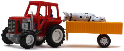 neoinsta shopping Medium size plastic body freely moving farm tractor with a trailer and 2 cows(Red, Yellow, Pack of: 1)