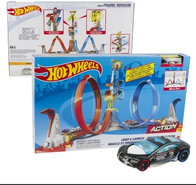 HOT WHEELS Loop & Launch™ Track set with Adjustable 2-Foot-Tall Winner’s Cage,(Multicolor)