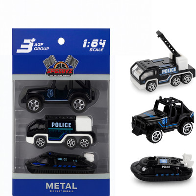 speedyz DIE CAST 3PC 1:64 CAR SET POLICE FREE WHEEL(Black, Pack of: 3)