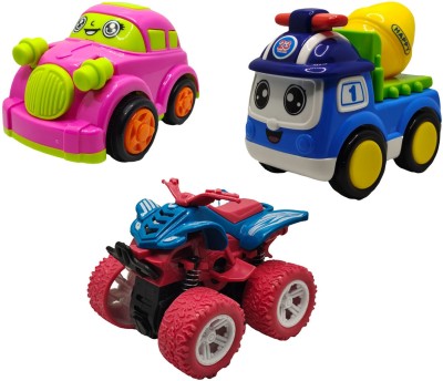 Vaniha Unbreakable Four-Wheel Drive Friction Powered Diecast Toy Set-B136(Multicolor, Pack of: 3)