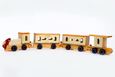 Funwood Games Toys Pull Along Toy Wooden Train Set for Kids Toys - with Attached String(Multicolor, Pack of: 1)