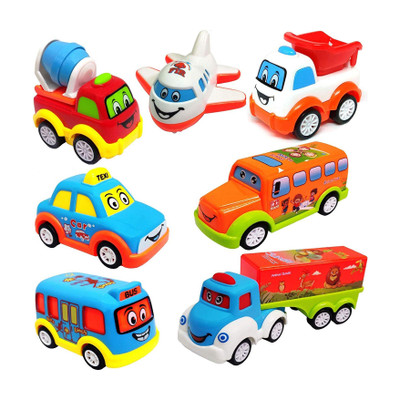 Learn With Fun Unbreakable Pull Back Texi Car Truck Bus Plane Toy for Boys girls Kids(Multicolor, Pack of: 7)
