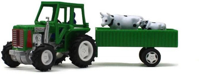 neoinsta shopping Medium size plastic body freely moving farm tractor with a trailer and 2 cows(Green, Green, Pack of: 1)