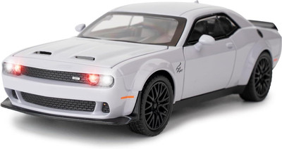 Akvanar 1:32 Dodge Challenger Die cast Metal car model Pull Back Alloy Light & Sound(White, Pack of: 1)