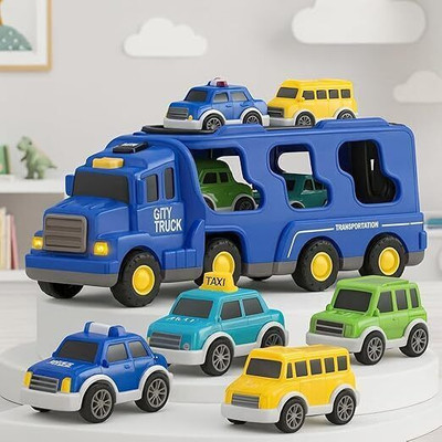 Toyspree Big 5 in 1 Construction Truck Toy With Four Friction Powered Cars PlaySet(Multicolor, Pack of: 5)
