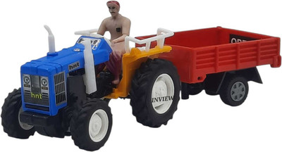 Shree Jee TRACTOR WITH TROLLY PULL BACK ACTION (MULTICOLOURS) PACK OF 1(Blue, Pack of: 1)