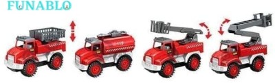 FUNABLO 4 Pc City Fire Rescue Engine Truck Team Mission Toy Water Tanker, Fire Engine.(Red)