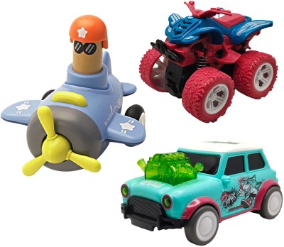 Vaniha Unbreakable Four-Wheel Drive Friction Powered Diecast Toy Set-R11(Multicolor, Pack of: 3)