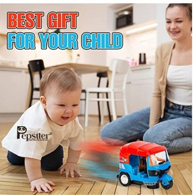 Pepstter Pullback BumpGo Toys for Kids Auto Ricksaw Tricycle with Music Sound- Yellow(Yellow)