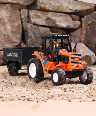 YUIOP - Tractor With Trolley - Pull Back Spring Action Tractor Toy - No Battery(Orange, Pack of: 1)