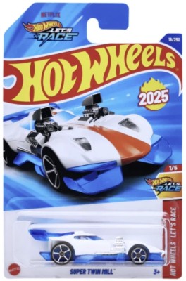 HOT WHEELS SUPER TWIN MILL LET'S RACE SERIES ONE PIECE TOY CAR 3Y+(White, Blue)