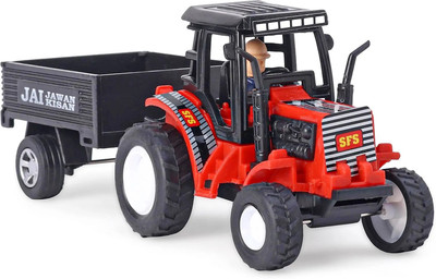 YUIOP - Tractor With Trolley - Pull Back Spring Action Tractor Toy - No Battery(Red, Pack of: 1)