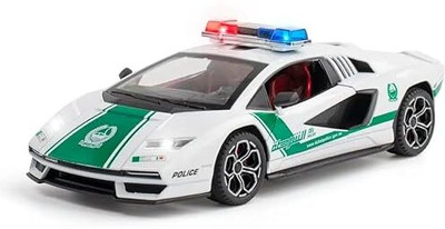AHTUW 1:24 Super Police CAR Alloy Metal Pull Back Die-cast Car Model with Sound Light(White)