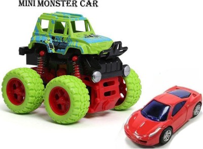 CASADOMANI Action Toys Mini Monster Trucks Friction Powered Pull Back Sports Stunt Cars(Green, Pack of: 2)