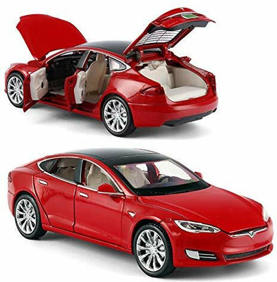 deoxy 1:32 Diecast Tesla S Alloy Metal Pull Back Die-Cast Car toy with Lights & Sound(Red, Pack of: 1)