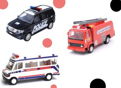Kidsaholic Combo of 3 Public Service Vehicles (1 Car, 1 Ambulance, 1 Fire Truck)(Multicolor, Pack of: 3)