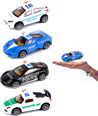 Toyco Pack of 4 Alloy Metal Pull Back Mini Police Cars Set for Kids(Multicolor, Pack of: 4)
