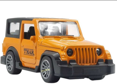 Shree Jee THAR SUV JEEP ALLOY METAL WITH DOORS OPENABLE WITH LIGHT & SOUND PULL BACK TOY(Yellow, Pack of: 1)