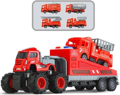 deoxy 1:43 4WD Diecast Alloy Fire Rescue Big Truck Toys with Friction Powered Toys(Red, Pack of: 1)