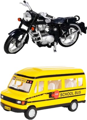viaan world Combo pack of Centy pullback ( Rugged Bike & School Bus) Toy(Black, Yellow, Red, Pack of: 2)