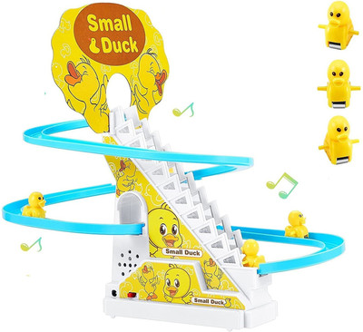 HALO NATION Duck Escalator Slide Stair Climbing Ducks Cartoon Duck Track Wit Light Music Toy(Yellow)