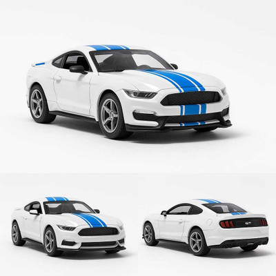 Joynest Mustang GT_1:32 scale_Die-cast Metal Toy Car with Openable Bonnet_Alloy wheels(BLUE,WHITE, Pack of: 1)