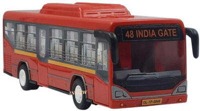 Shree Jee LOW FLOOR BUS WITH ROUTE INFORMATION LED PANEL DISPLAYED PULL BACK TOY(Red, Pack of: 1)