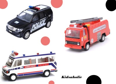 Kidsaholic Combo of Interceptor Fortune Car and Ambulance & Fire Truck toy(Black, White, Pack of: 1)