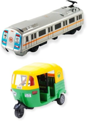 viaan world Combo pack Centy ( METRO & AUTO ) Pull Back Toy(Green, Silver, Yellow, Red, Blue)