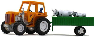 neoinsta shopping Medium size plastic body freely moving farm tractor with a trailer and 2 cows(Yellow, Pack of: 1)