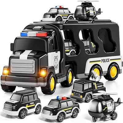 Toyspree Big 5in1 Police Truck Toy With Four Friction Powered Police Car PlaySet(Multicolor, Pack of: 5)