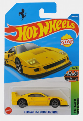 HOT WHEELS PCASE FERRARIF40 COMPETIZIONE 4/5 DIE CAST TOY CAR 2025(Yellow, Pack of: 1)