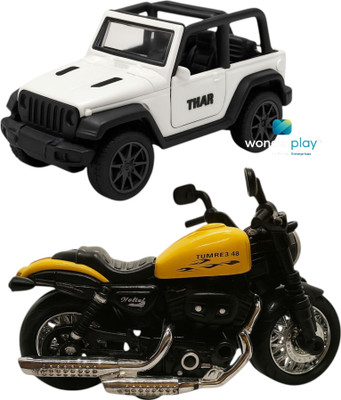 WonderPlay Die-Cast White Thar Car 1:36 & Yellow Royal Enfield Bike Combo Pull Back Toys(Multicolor, Pack of: 2)