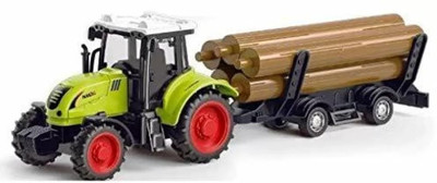 IndusBay Friction Powered Farm Tractor with Wood Carrier Trolley & Moveable Parts(Green, Brown, Pack of: 1)