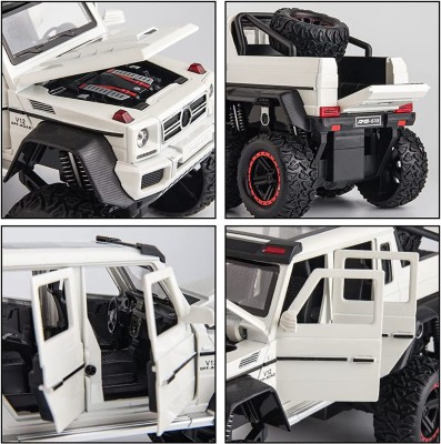 RUTSHRA 1:24 Alloy Die Cast Metal Car AMG GTR 6X6 Car Light Sound Openable Door Pullback(White, Pack of: 1)