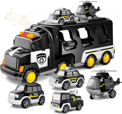 CountryLink 5in1 Police Truck&Car Set with Lights & Sound Friction Powered Vehicle for Kids(Black, Pack of: 1)