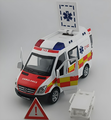 Toybot Die Cast Mercedes Ambulance Car 1:32 Scale Openable Doors & Lights, Siren(Multicolor)