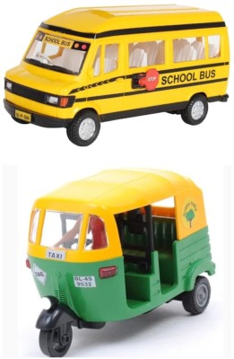 viaan world Combo Pack Of Centy (School Bus & Auto ) Toy for Kids(Yellow, Green, Red, Pack of: 2)