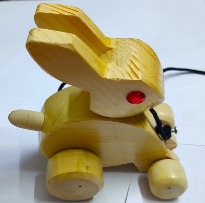 PETERS PENCE WOODEN RABBIT TOY GAME FOR KIDS WITH ATTACHED STRING(Yellow, Pack of: 1)