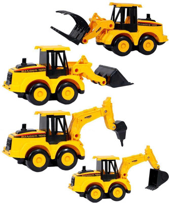 YUIOP - Construction Vehicles Set - Friction toy drag and moves forward - 4 unique Pcs(Yellow, Pack of: 4)