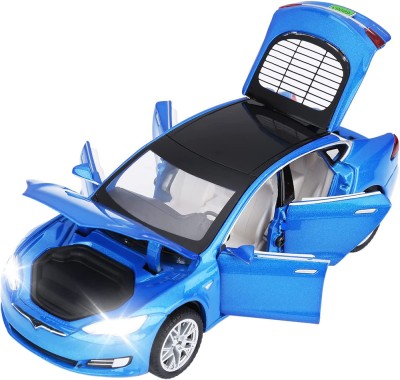 UKAXA 132 Alloy Tesla S PullBack Metal Diecast Car Model Metro Toys Open, Sound Light(Blue, Pack of: 1)