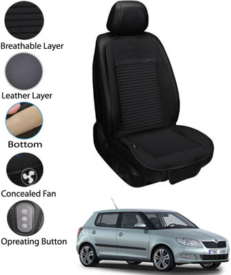 MATIES Leather Seating Pad For  Skoda Fabia(Front Seat Black)