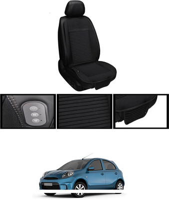 RKPSP Leather Seating Pad For  Nissan Micra Active(Front, Back Black)